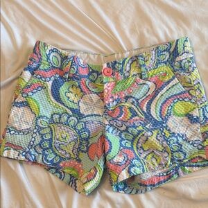 Lilly Pulitzer Multicolor Paisley Seersucker Shorts — Blue Pink Green
